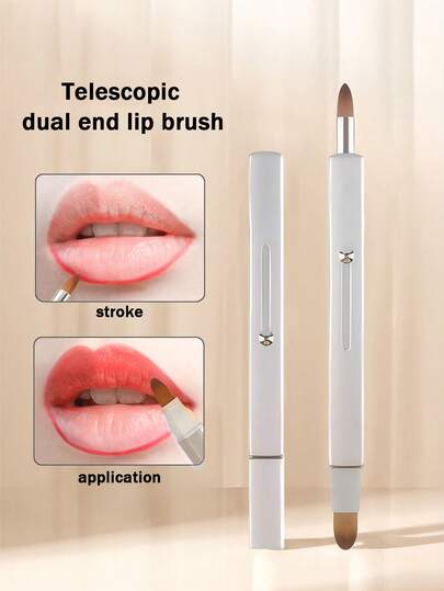 1pc Dual-Ended Lip Brush, Retractable Metal Lip Liner Brush, Concealer Brush With Dust Cover, Multifunctional Makeup Tool