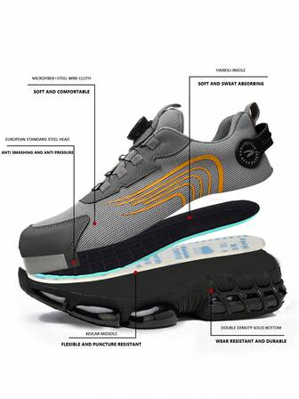 1 par de zapatos de con puntera de acero para verano, ligeros y cómodos, con suela antideslizante y resistente al desgaste, zapatos de de moda a prueba de pinchazos y golpes, para construcción, jardinería, almacén, reparaciones diarias, entrenamiento de , viajes al aire libre, senderismo, trabajo al aire libre, taller de forja, fabricación, trabajo de construcción y uso diario. Zapatos casuales, botas con puntera de acero irrompibles.