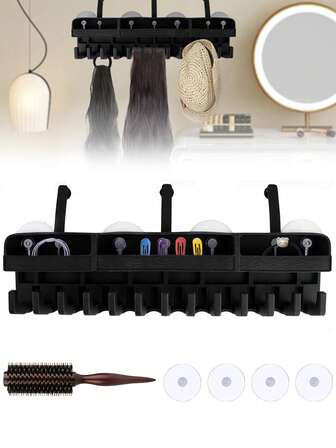 Soporte para extensiones de cabello para peinado - Percha ligera para extensiones de cabello con 4 ventosas, soporte colgante de silicona para pelucas, estante de pared para trenzar el cabello, estante de almacenamiento para múltiples pelucas para peinar, lavar, secar, extensiones clip, organizador de soporte para pelucas para salón de belleza, hogar, regalos para mujeres, regalos de Navidad, ideas de regalo para mujeres