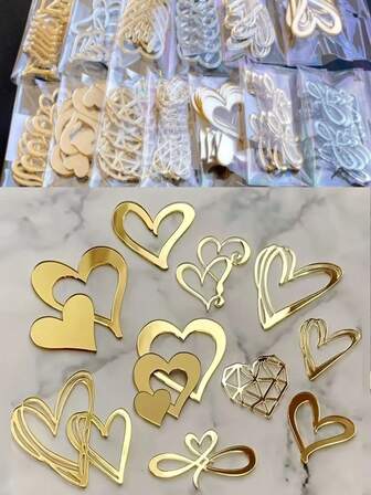 Decoraciones para tartas en forma de "corazón" en cantidades aleatorias de 1/5/10/20 piezas, decoraciones de tarta de acrílico dorado con forma de corazón, decoraciones para tartas de boda, tartas de cumpleaños y tartas del Día de San Valentín, decoraciones para tartas de fiesta, perfectas como decoración de postre para crear un ambiente dulce y alegre
