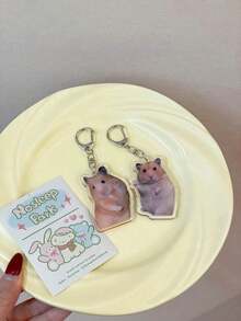 1pc New Acrylic Funny Lovely Hamster Cute Animals Theme Keychain Pendant, Yeah Hamster, Sweet Potato Hamster, Bag Accessories, School Bag Accessories, Purse Pendant. Everyday Bag Accessory, Bag Charm, Lanyard, Holder. Boyfriends, Girlfriends, Family Members, Doctors, Nurses, Party Gifts, Cell Phone Decorations, And More. Car Accessories Cartoon Animal Goth Y2k Bag Lanyards With Id Holder Car Accessories Bag Charms - 彩色 - 查看 4