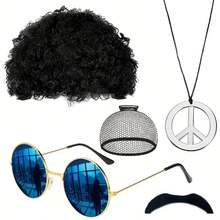 European & American Men's Rock Hairstyle Wigs, Suitable For Halloween, Disco, Hippie, 80s, Punk, Curly Synthetic Hair Punk Costume Set - Multicolor - View 12