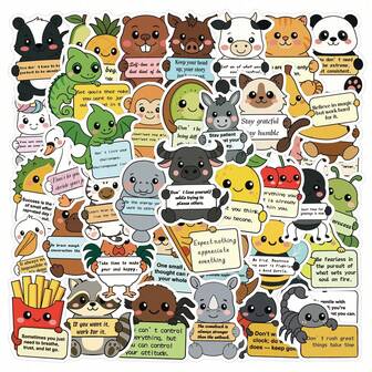 60pcs Cartoon Animal Inspirational Stickers, Cute Personalized Graffiti Stickers, Vinyl Decals Suitable For Coloring Books, Cup Accessories, Water Bottles, Laptops, Phones, Skateboards, Guitars, Luggage, Scrapbooks, Helmets, Bicycles, Motorcycles, Cars, Backpacks, Halloween, Christmas, Thanksgiving, Easter Party Decorations And Gifts