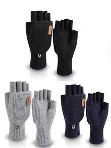 冬季男女露指手套 - 带翻盖的羊毛手套，温暖的半指针织，适合寒冷天气、圣诞节礼物和生日礼物 - 彩色 - 查看 13