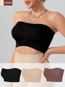 Set de 3 sujetadores tipo bandeau sin costuras para mujer de talla grande, suaves y cómodos con cobertura completa para yoga y deportes de primavera - Multicolor - Ver 3