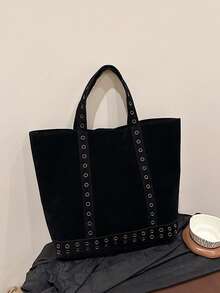 Niche Design Temperament Rivet Tote Bags Large Capacity Suede Fashionable Versatile Casual Shoulder Armpit Bag - Black - View 7