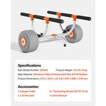 Kayak Cart, 350 Lbs Load Capacity, Kayak Trolley With 12-Inch Inflatable PU Tires & 2 Straps, Assembles & Disassembles Within Seconds, Paddle Board Trolley For Carrying Kayaks And Canoes - 350 Lbs 12-inch Inflatable PU Tires - View 7