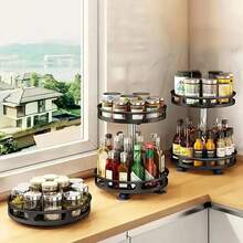 3 TIER 360° ROTATING SPICE RACK ORGANIZER METAL KITCHEN SEASONING JARS SHELF UK - Multicolor - View 6
