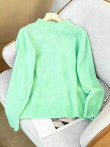 Cute Embroidered Cherry & Pearl Knit Cardigan For Women, Versatile Design, Autumn/Winter - Mint Green - View 2