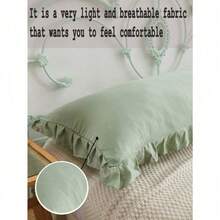 1 Rust Red Synthetic Polyester Ruffle Long Pillowcase (Without Pillow Insert), Perfect Gift For Everyone, Suitable For All Seasons - 綠色 - 查看 2