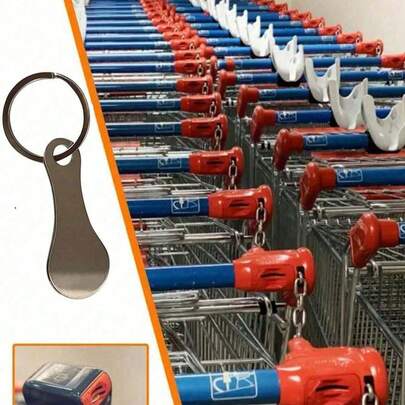 1 móc khóa biểu tượng xe đẩy hàng siêu thị bằng thép không gỉ, mặt dây chuyền móc khóa, không cần tiền xu, quà tặng Giáng sinh tiện lợi