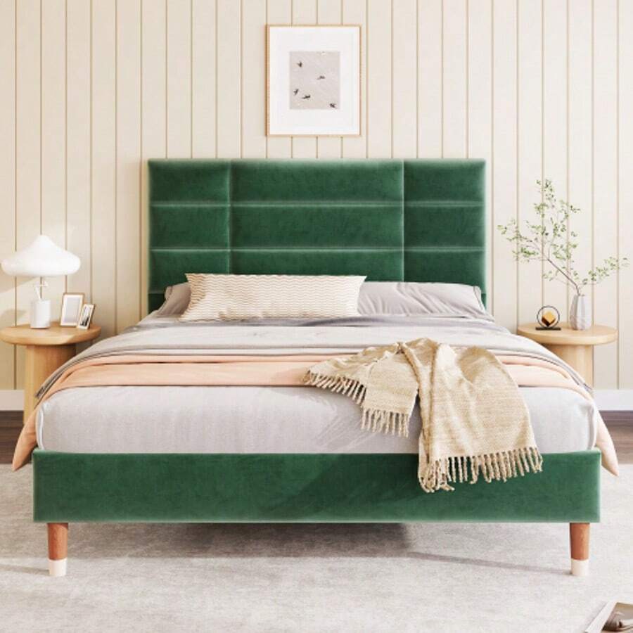 Bed Frames - Hijau + Beludru + 140cm*200cm - View 1