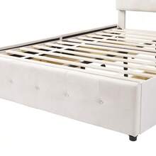 Upholstered Double Bed 140 X 200 Cm, With Drawers, Slatted Base And Headboard, In Soft Skin-Friendly Velvet, Beige (Mattress Not Included), For Adults And Teenagers. - Beige - View 10