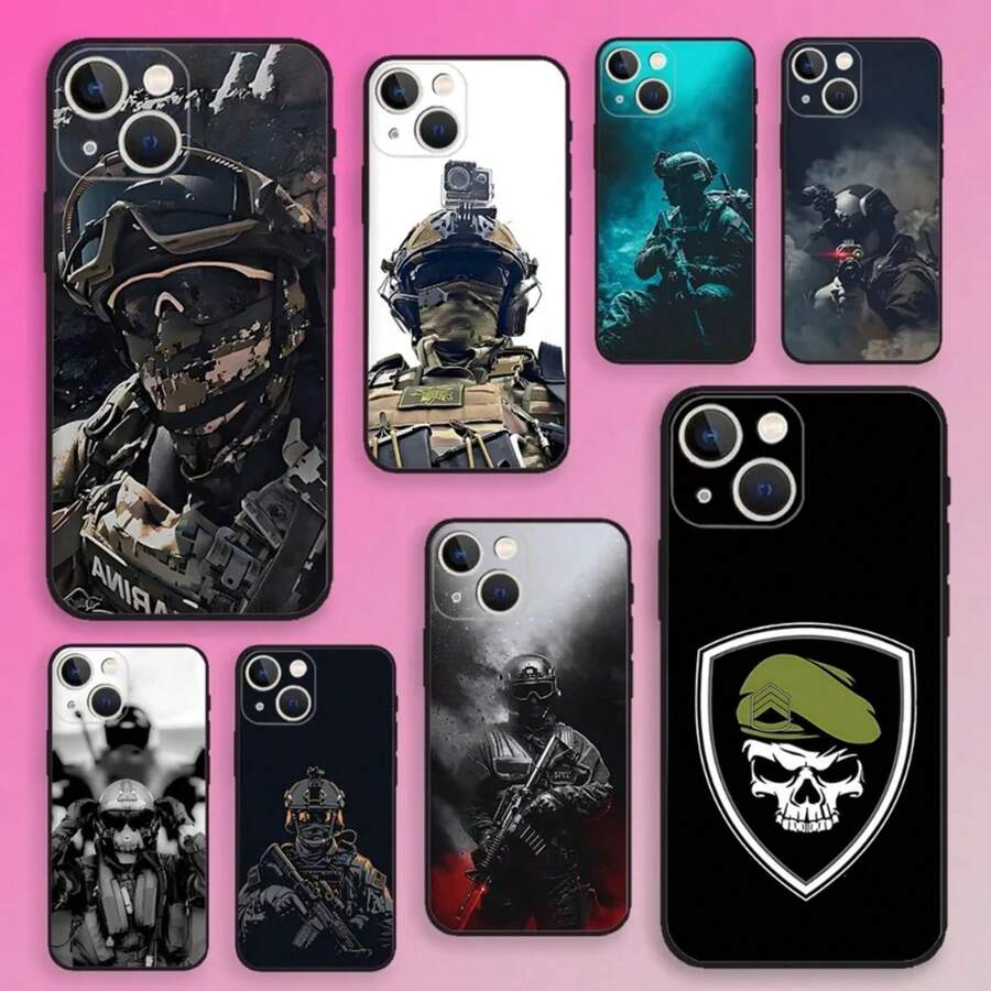Funda especial del ejército compatible con funda de teléfono compatible con 16,15,14,13,12,11,Plus,Pro Max,XS,X,E,SE,Mini, funda negra de silicona suave, funda compatible con 17, funda de 17 Pro, funda de 17 Pro Max - z5 - Ver 1