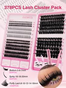 Rikuaild 378/414片D卷度单根假睫毛嫁接套装，包含60片下睫毛+60片尖头仙女睫毛+258片60D+150D+200D蓬松假睫毛，附赠睫毛胶、镊子和睫毛刷，在家轻松DIY假睫毛嫁接 - 彩色 - 查看 4