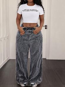 Women's Autumn Winter Elasticated Waist Fluffy Wide-Leg Loose Trousers,Collection Casual Stylish Trousers,Wide-Leg Bottoms For Women,Perfect For Concerts, Parties, Stage Performances,Christmas And New Year Outfits