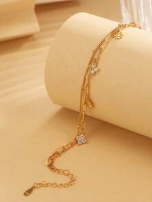 1pc S925 Sterling Silver Bracelet, Clover Zirconia Double-Layer Different Chain Gold/Silver Jewelry, Minimalist Elegant Accessories, Gift For Mother, Girlfriend, Friend, Daily Wear - Gold - View 4