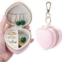 BOOVO 1 Stück Herzförmige Ring Box Schlüsselanhänger, Mini Reise Schmuckbox zum Aufbewahren von Eheringen, tragbarer Reißverschluss Ohrring und Halskette Organizer, Geschenk für Frauen, Weihnachtsgeschenk - Verschiedenfarbig - Übersicht 13