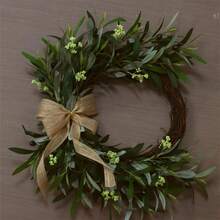 Easter Wreath Rustic Olive Leaf Fruit Wreath With Burlap Bow For Front Door Decoration - 綠色 - 查看 4