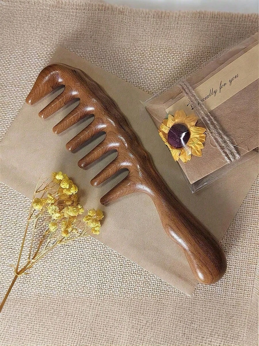 1 lược gỗ răng thưa, lược massage chống tĩnh điện, bàn chải massage, dụng cụ massage da đầu, dụng cụ massage dùng hàng ngày cho cả nam và nữ, phù hợp cho việc tạo kiểu tóc xoăn cho nữ. - Nhiều màu - Xem 1