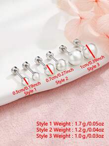 1 cặp/2 chiếc Bông tai ngọc trai giả phong cách retro nhỏ nhắn, thơm ngát, kiểu dáng tròn, trang sức thép không gỉ dành cho nữ - Bạc - Xem 6