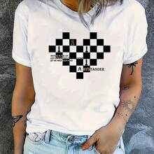 Camiseta informal de manga corta para mujer con estampado de ajedrez a cuadros con corazones, frase inspiradora, cuello redondo, lavable, ideal para el verano y uso diario.jpg220g WoM-en's 100% Cotton T-Shirt - Feminine and Comfortable FiT-Suitable for all people, whether woM-en or M-enhigh-quality durable fabric suitable for all seans,ft to the touch but built to lastBreathabletops woM.en fall outfiT.S for woM.en vaC.Ation outfiT.S woM.en halloween costume - Blanco - Ver 1