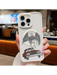 Une option de cadeau élégante avec un design de Mossman aux yeux rouges sur un étui de chargement sans fil magnétique transparent premium qui offre une protection antichoc complète pour différents modèles de 17/16/15/14/13/12/11 Pro et Pro Max. - Bleu azur - Voir 2