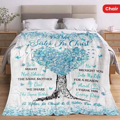 1pc Christian Sister In Christ Flannel Throw Blanket - Contemporary Style, Digital Print, Religious Scripture, Soft Fleece, All-Season, Polyester, For Bed, Sofa, Chair, Living Room Decor, Birthday, Christmas Gift