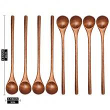 8PCS Long Handle Wooden Coffee Spoons, 20cm/7.87inch Wooden Stirring Spoons, Elegant Wooden Teaspoons For Honey, Organic Small Wooden Spoons For Eating Dessert, Juice, Milk & Tea - 棕色 - 查看 9