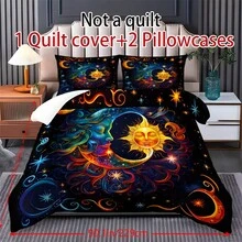 3pcs Celestial Sun Moon Duvet Cover Bedding Set,Mystical Cosmic Bed Comforter Set,With 1 Duvet Cover And 2 Pillowcases, King-Size Bedspread, Bed Sheet, Soft Skin-Friendly Polyester, Machine Washable, Dry Clean. It Is Suitable For Home And Bedroom Decoration,Room Decor, Bedroom Decor,Room Decoration Stuff,Queen Comforter Set,It Is A Good Birthday Gift. - 彩色 - 查看 11