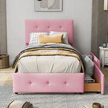 Upholstered Bed 90 X 200 Cm, Slatted Bed With Headboard And Two Drawers, Soft Velvet Fabric, Beige Single Bed, Children's Bed, Junior Bed, Guest Bed (Without Mattress) - Pink - View 5