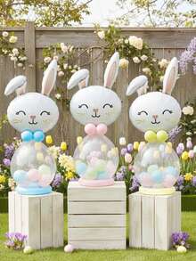 11个/套复活节兔子造型装饰气球，DIY可爱兔子气球，3种款式，柔和粉彩色系甜美装饰道具，蓝/粉/黄乳胶气球，适合复活节家庭聚会派对装饰 - 彩色 - 查看 2