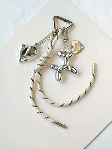 1pc Creative DIY Double Heart Shaped Keychain With Triangle Spring Clasp Dog Balloon Keychain Accessory Wallet Hanger Keychain Pendant Balloon Dog Keychain Fun Decorative Item Car Keychain Keychain Accessories - Multicolor - View 7