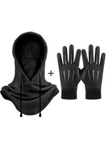 2 件装羊毛滑雪面罩冬季骑行套装 - 防风保暖抓绒滑雪面罩套装带手套 - 男女通用保暖面罩手套 - 彩色 - 查看 9