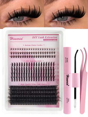 245 st. D-curl klusterfransar, kit 100D med bottenfransar och spetsiga fransar, mjuka klusterögonfransar, volym, tjocka klusterfransar, förlängning 10-18 mm, spetsiga, gör-det-själv-individuella fransar, anime, manga-ögonfransar, minkremsor, klusterfransar, set med franslim och pincett, lätt att bära för nybörjare