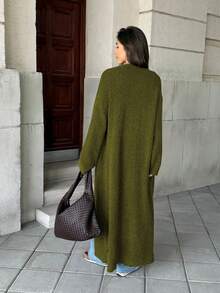 Women's New Minimalist Versatile Commute Daily Knit Cardigan, Long Length - Army Green - View 6