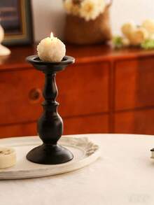 1 pieza Candelabro de hierro negro vintage americano, soporte decorativo de mesa para velas, decoración de ambiente, candelabro con columna romana