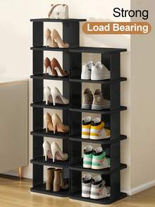 Shoe Rack For Closet, Space Saving Shoe Organizer, Sturdy Storage Shelf, Closet Organizers And Storage, Shoe Cabinet For Upright Or Upside Down, Large Space Fit All Shoe Sizes, Stackable Free Standing Shoe Rack For Entryway, Garage, Corridor, Apartment Essentials, Home Organization - 黑色 - 查看 9