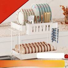 1PC Dish Drying Rack, Dish Drainer Over Sink ,2 Tier Metal With Cutlery Holder Detachable Kitchen Storage Rack ,Conduit Self-Draining ( 40x28x36.5cm) - 白色 - 查看 6
