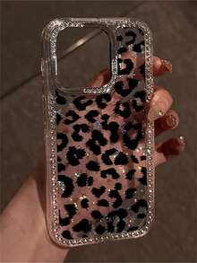 豹纹奢华黑色豹纹水钻手机壳，兼容 17 Pro Max、16 Pro Max、15 Pro Max、14 Pro Max、13 Pro Max、12 Pro Max、17 Pro、16 Pro、15 Pro、14 Pro、13 Pro、12 Pro、16、15、14、12、13、11，柔软防震后盖 - 黑色豹紋 - 查看 4