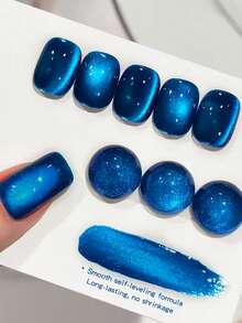 1瓶15毫升海洋蓝猫眼凝胶指甲油，鲜艳的蓝色磁性猫眼设计，LED灯固化，易于涂抹，适合家庭和美甲沙龙使用，美甲艺术，光泽亮丽，高品质指甲油 - 藍色 - 查看 5