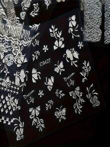 30/15/5片装美甲贴纸，自粘塑料梦幻美甲贴纸，带闪光、几何、蕾丝、月亮和星星图案，迷彩主题亮面美甲装饰，一次性使用 - 彩色 - 查看 6