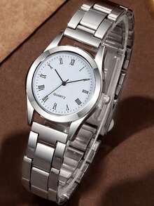 2pcs Fashionable Business Casual Men's And Women's Versatile Round Face Steel Strip Quartz Watch, Couple Gift Set; Suitable For Holidays And Daily Wear By Couples