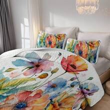 3 Pieces Full/Queen/King Size Quilt Set, Machine Washable, Lightweight Bedding Coverlet, Brushed Microfiber Quilt Cover, Warm Quilted Blanket Bedding Sets With Pillow Shams, Modern Style Thin Comforter, 2 Pieces Twin Quilt Set - 黃色 - 查看 3