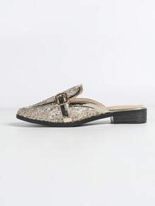 Fashionable & Elegant Commuter Sequin Embroidery Buckle Flat Shoes For Office - Gold - View 6