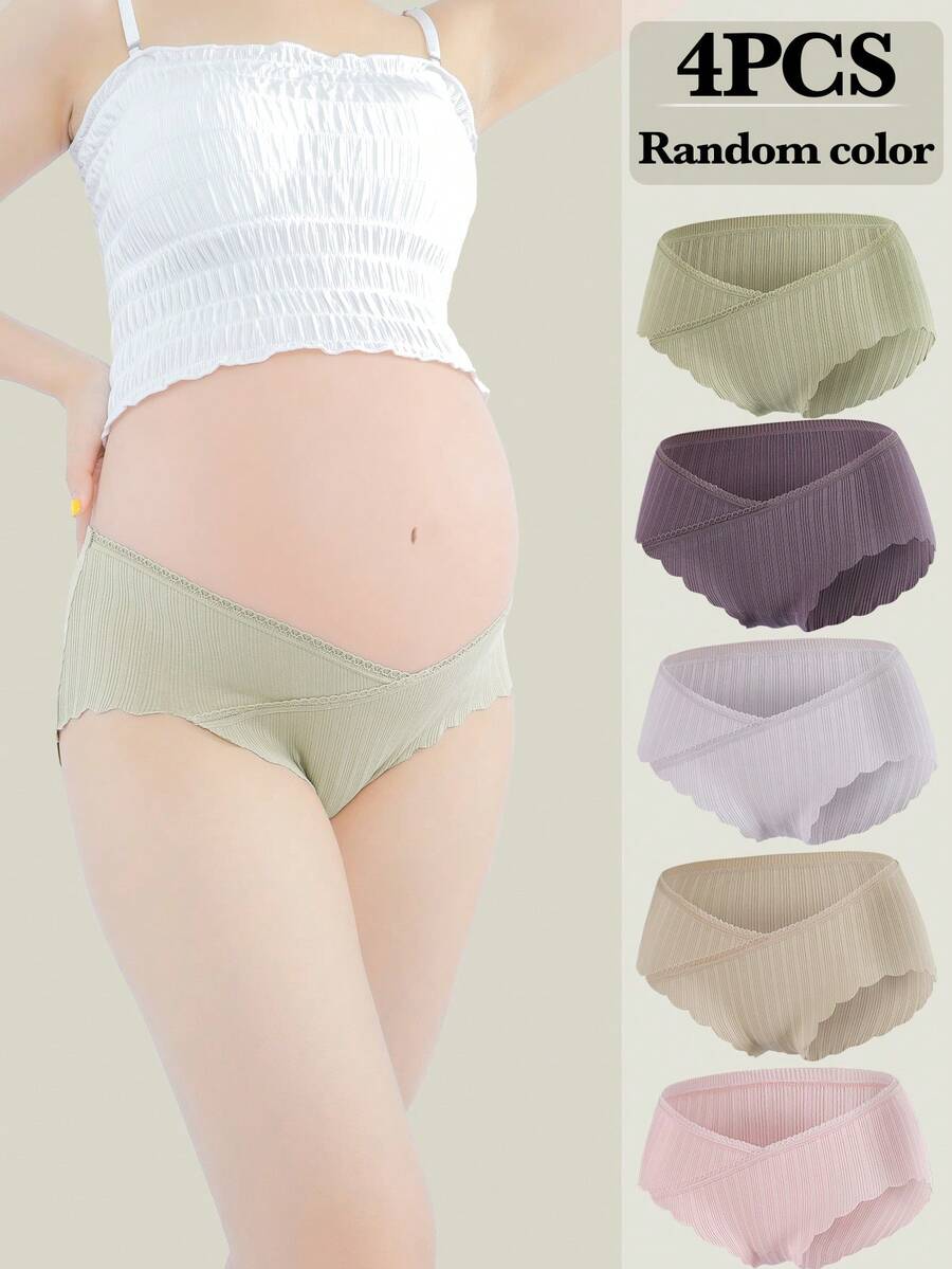 Random Color 4 Pieces Of Pregnant Women's Low Waist Underwear Girl U-Shaped Belly Support Fashion Forward Seamless Breathable Pregnancy Underwear Pure Cotton Anti-Bacterial Crotch - 組合2021 - 查看 1