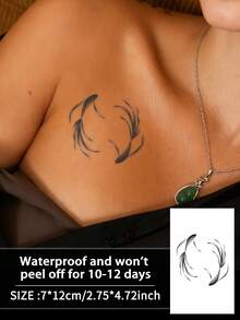 1 pieza Tatuaje temporal realista, diseño de sirena y pez dorado semi-permanente, resistente al agua y al sudor, dura 1-2 semanas, efecto de jugo de hierbas naturales, no reflectante, unisex, aplicable a brazos, pecho, piernas, abdomen, cintura, dedos, cuello, espalda, arte corporal moderno