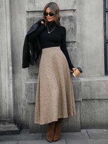 Mobula Sound Fashionable Casual Elegant Wool Blend Button Zip Skirt, Versatile For Spring/Autumn, Suitable For Dates, Weddings, Photoshoots