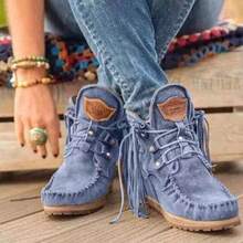 MOYOWEI Women's Vintage Cowboy Fringed Ankle Boots,Lightweight Comfy Suede High Top Round Toe Hippie Moccasin Short BootiesChristmas - màu nâu - Xem 3
