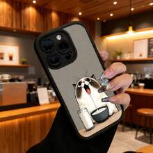 Cubierta de teléfono con borde negro y diseño de gato bebiendo leche para iPhone 14 Pro Max funda protectora con estampado divertido ideal para uso diario y oficina - Burdeos - Ver 6